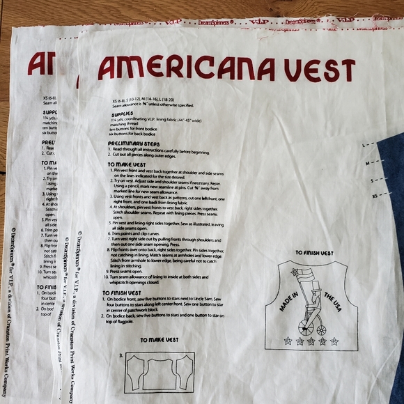 Cranston VIP Dream Spinners Americana Vest Fabric pattern Panel cut and sew - Picture 6 of 7